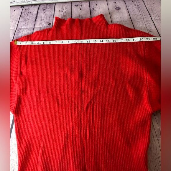 Line & Dot Anthro Adler Red Ribbed Sweater Mock Neck Balloon Sleeve Large L - Picture 7 of 10